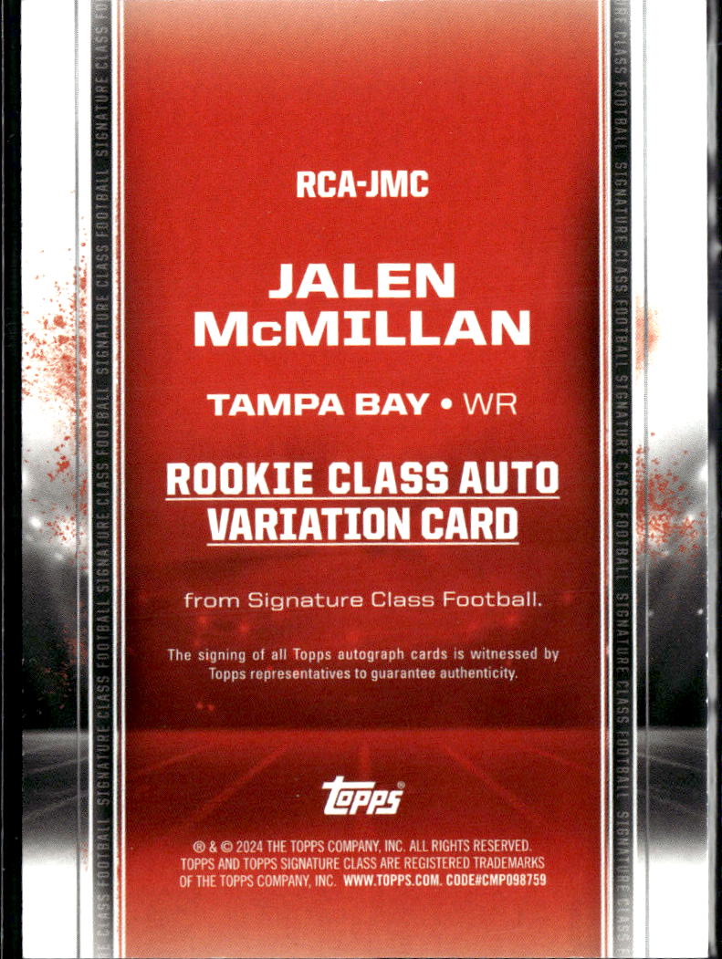 Jalen McMillan 2024 Topps Signature Class Auto Autograph RC 3/150 Buccaneers