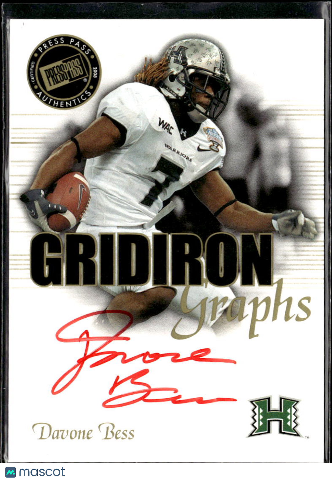 Davone Bess 2008 Press Pass Red Ink Auto Autograph RC Hawaii Warriors
