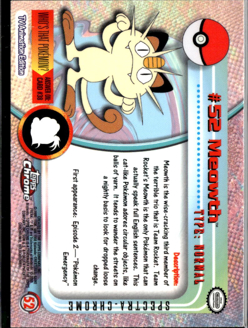 Meowth 2000 Topps Chrome Pokemon Spectra Refractor #52