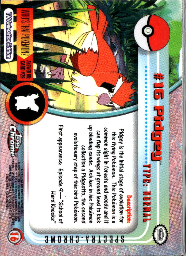 Pidgey 2000 Topps Chrome Series 1 Holo #16