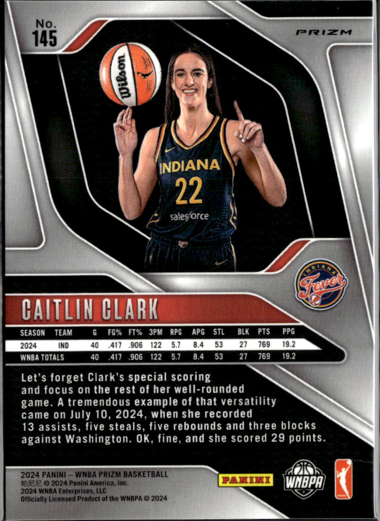 Caitlin Clark 2024 Prizm WNBA Ice Prizm Rookie RC #145 Indiana Fever
