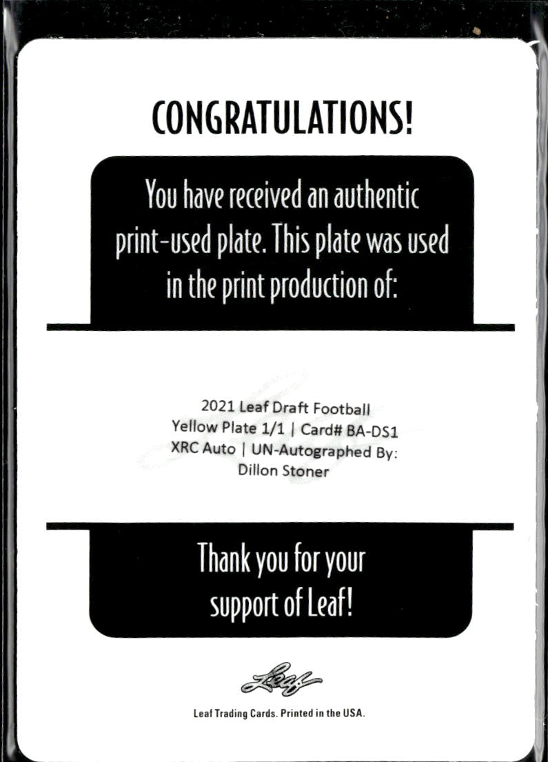 Dillon Stoner 2021 Leaf Draft Printing Plate Rookie RC 1/1 Oklahoma State