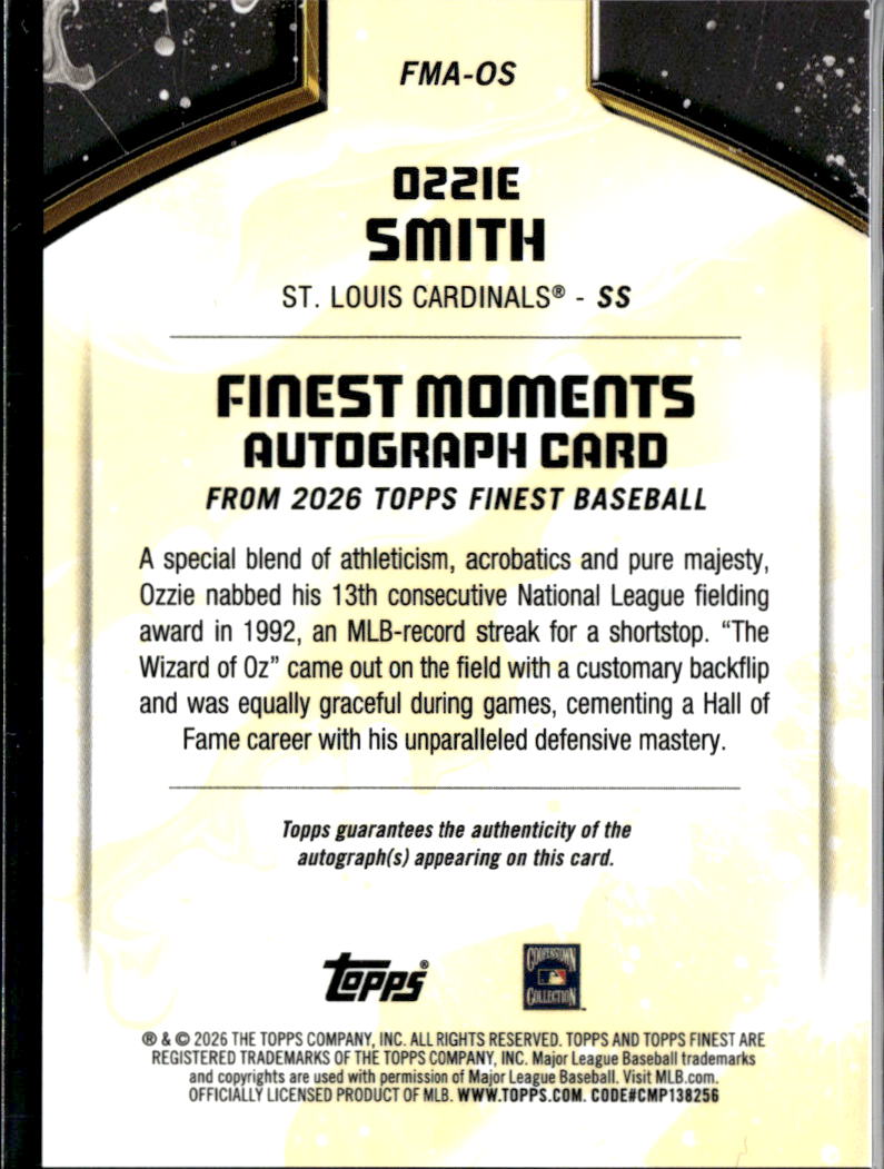 Ozzie Smith 2026 Topps Finest Moments Auto Autograph St. Louis Cardinals