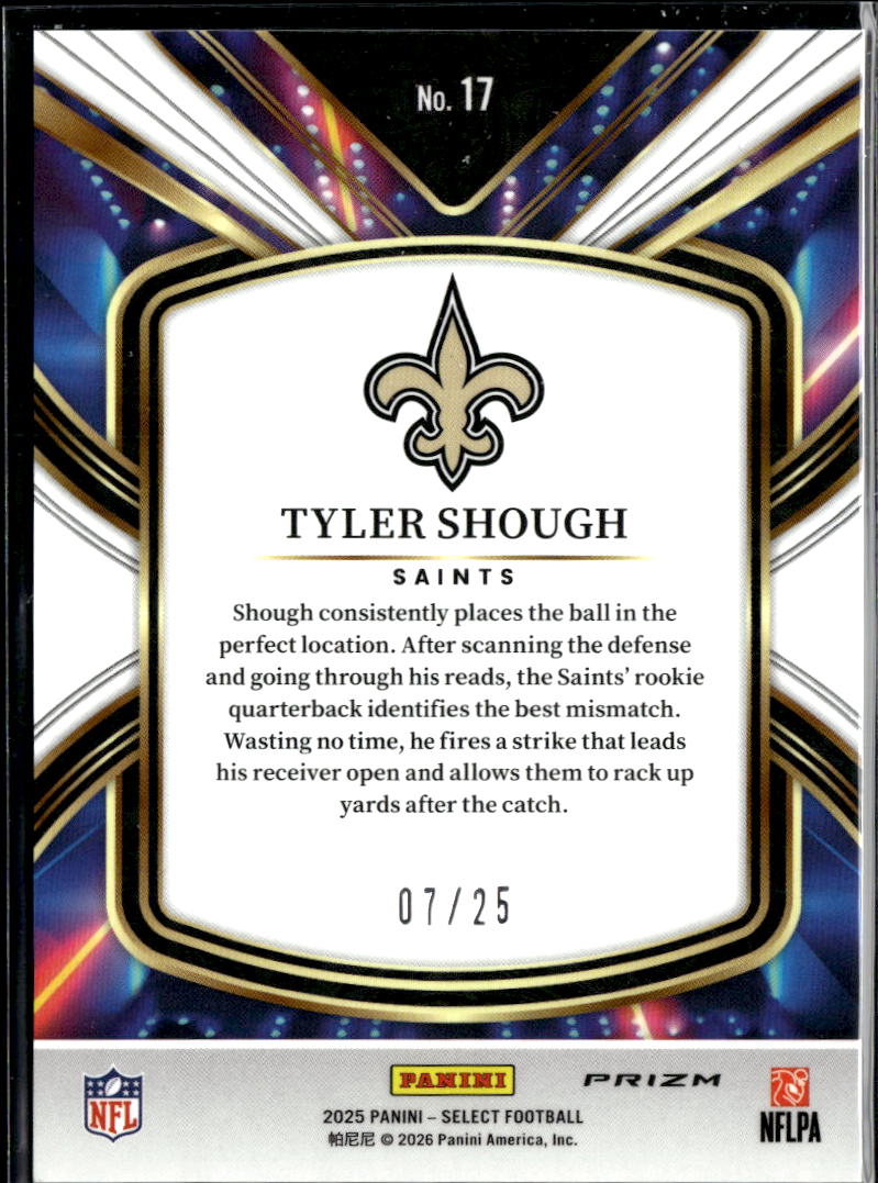 Tyler Shough 2026 Panini Select Future RC Prizm /25 New Orleans Saints