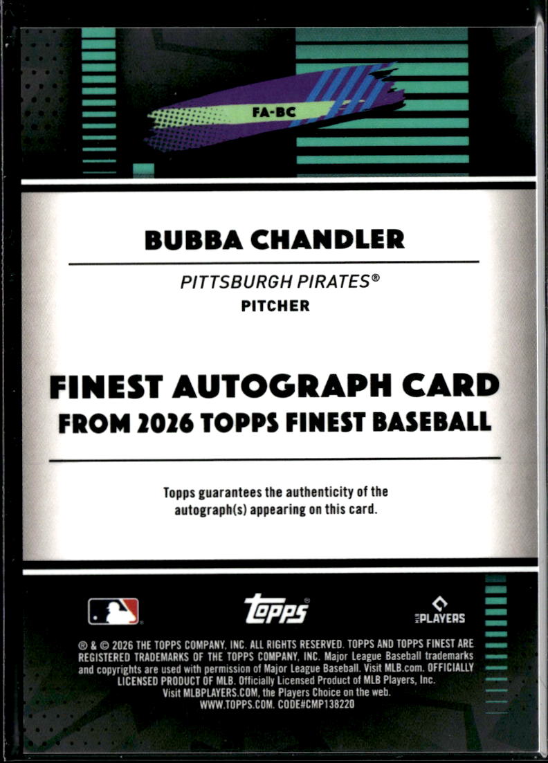 Bubba Chandler 2026 Topps Finest GOLD Auto Autograph RC 26/50 Pittsburgh Pirates