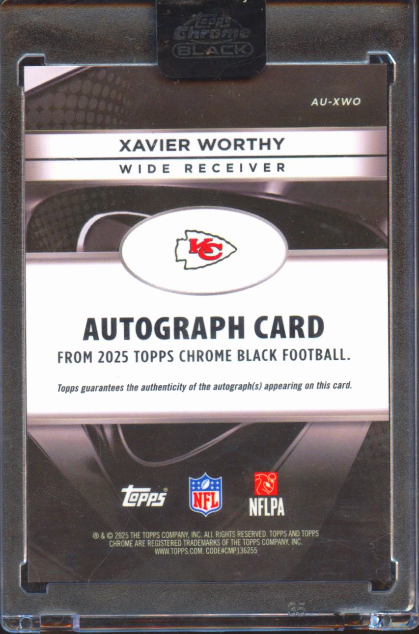 Xavier Worthy 2025 Topps Chrome Black Auto Autograph Green RC 74/99 KC Chiefs
