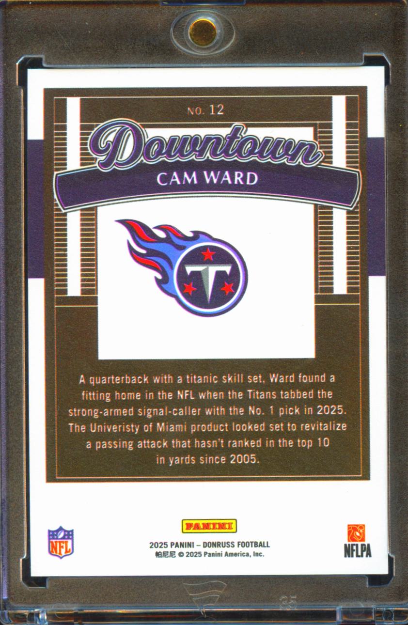 Cam Ward 2025 Donruss DOWNTOWN SSP CASE HIT Rookie RC Tennessee Titans
