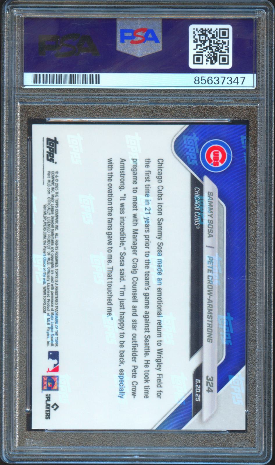 Sammy Sosa / Pete Crow Armstrong Topps Now Auto Autograph Cubs PSA Authentic