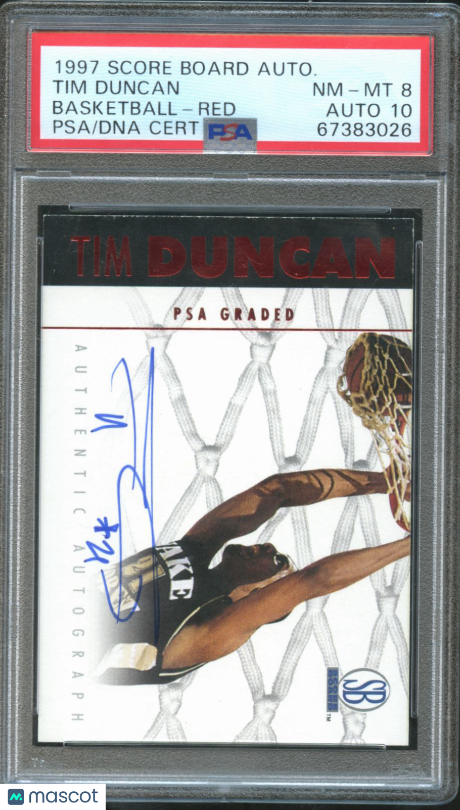 Tim Duncan 1997 Score Board Auto Autograph RC Rookie Wake Forest Spurs PSA 8