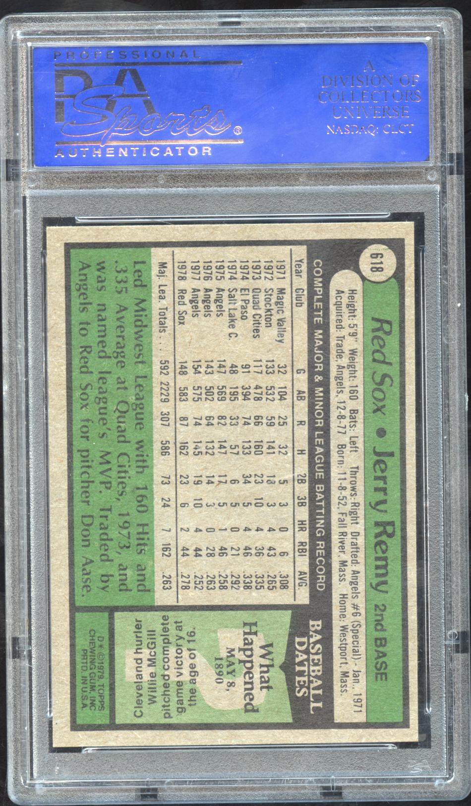 Jerry Remy 1979 Topps Baseball Card Boston Red Sox #618 PSA 9