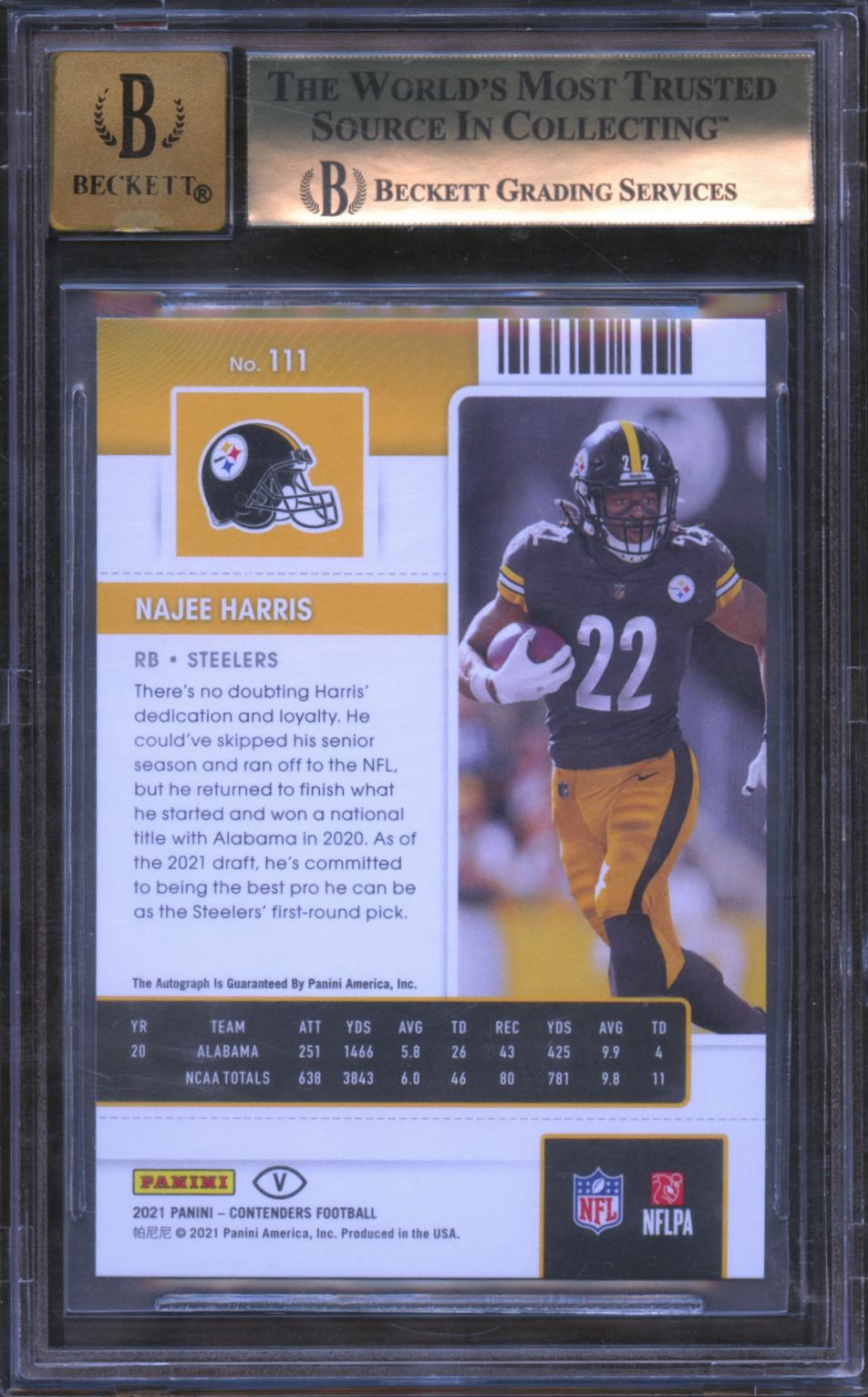 Najee Harris 2021 Panini Contenders Red Zone Auto Autograph RC Steelers BGS 9.5