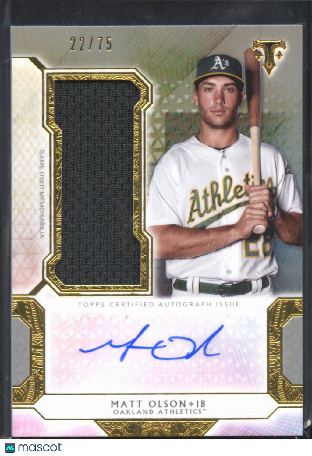 Matt Olson 2018 Topps Triple Threads Auto Autograph Patch 22/75 Athletics
