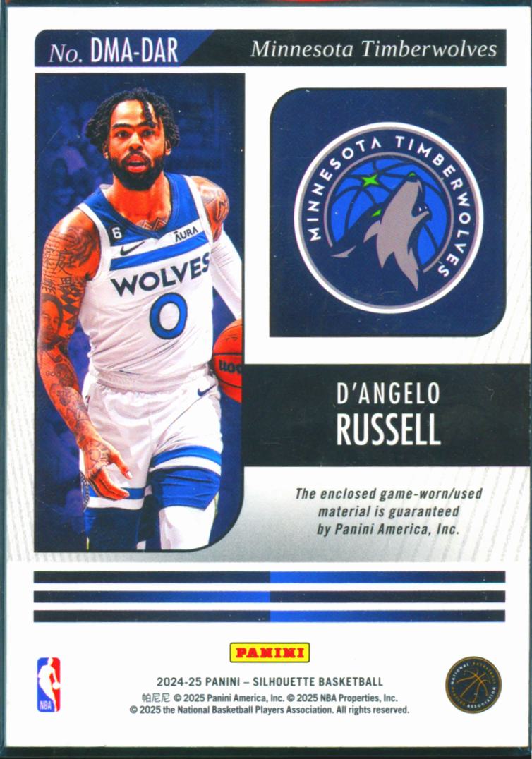 D'Angelo Russell 2025 Silhouett Game Worn Laundry Tag Patch 12/25 Timberwolves