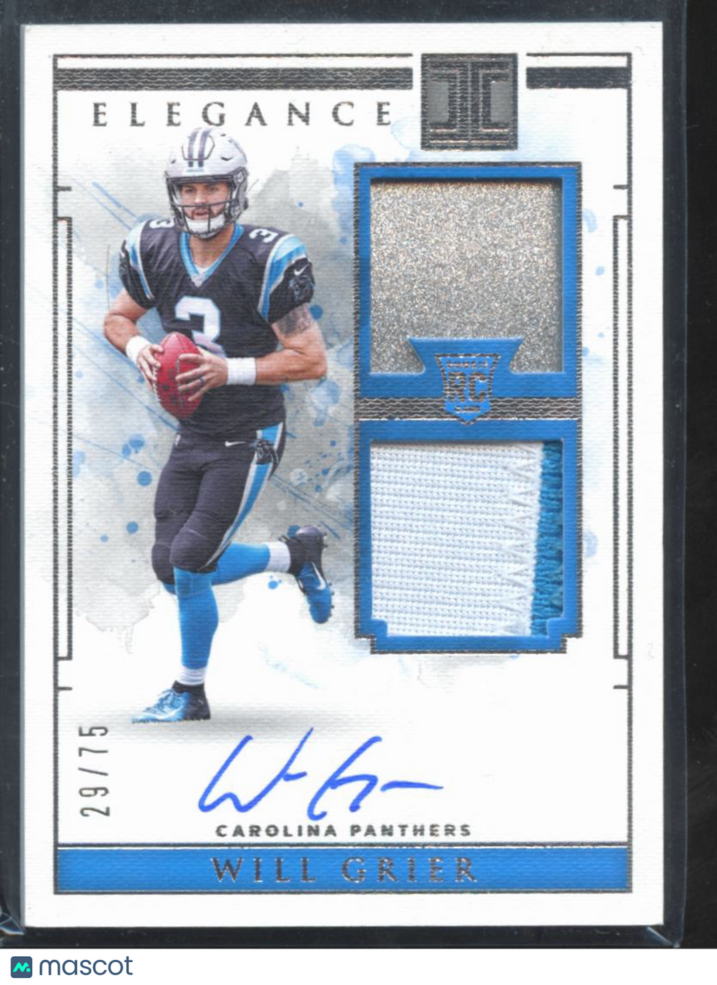 Will Grier 2019 Impeccable Auto Autograph Helmet Patch RC /75 Carolina Panthers