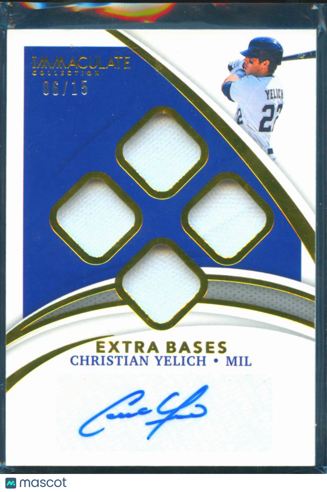 Christian Yelich 2021 Immaculate Auto Autograph Game Worn Patch 6/15 Brewers