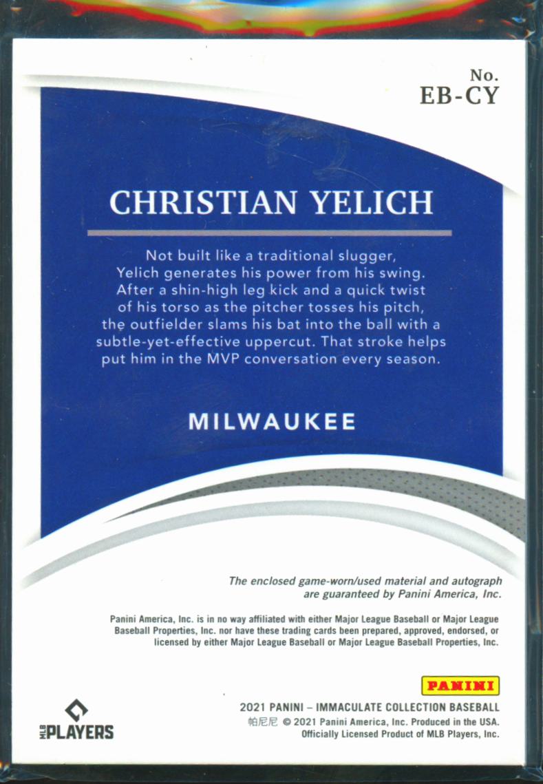 Christian Yelich 2021 Immaculate Auto Autograph Game Worn Patch 6/15 Brewers