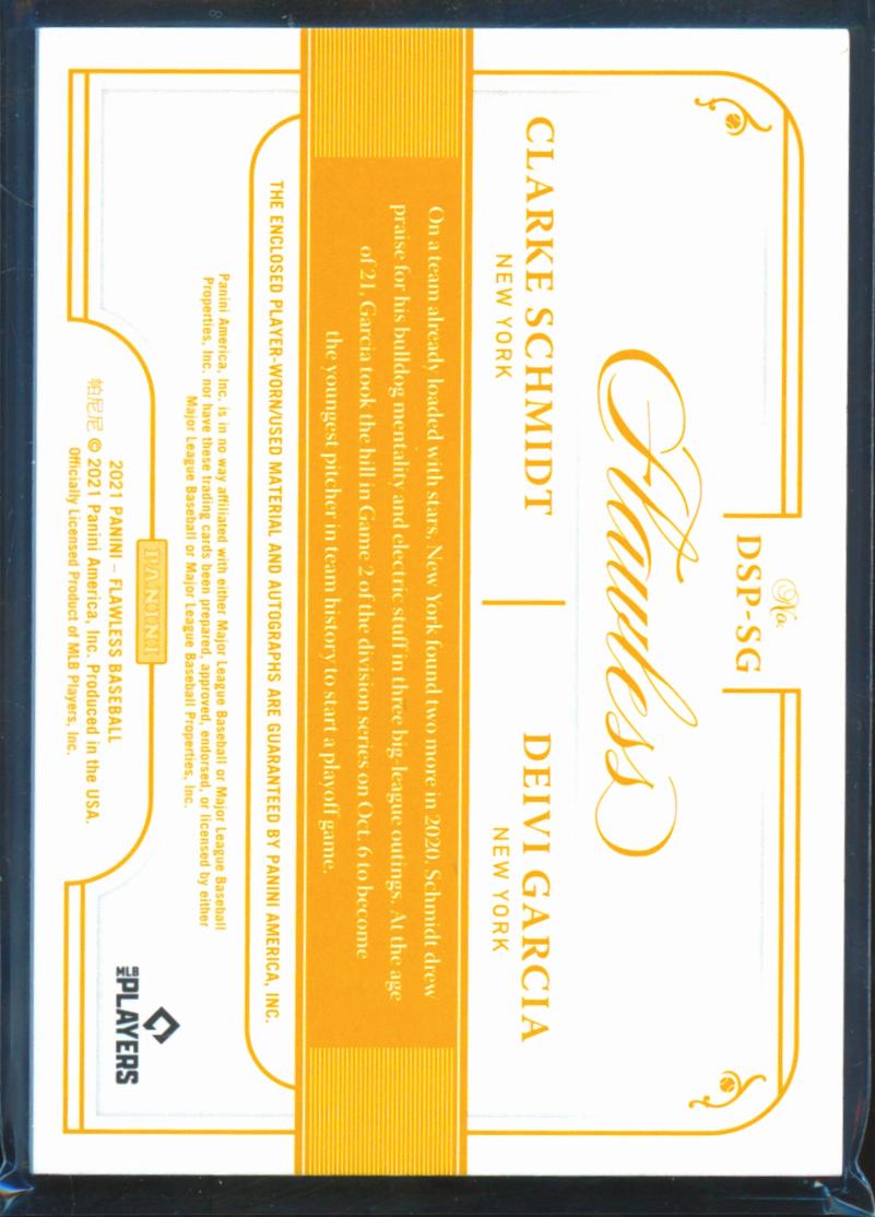 Deivi Garcia / Clarke Schmidt 2021 Flawless Auto Autograph Patch /25 Yankees