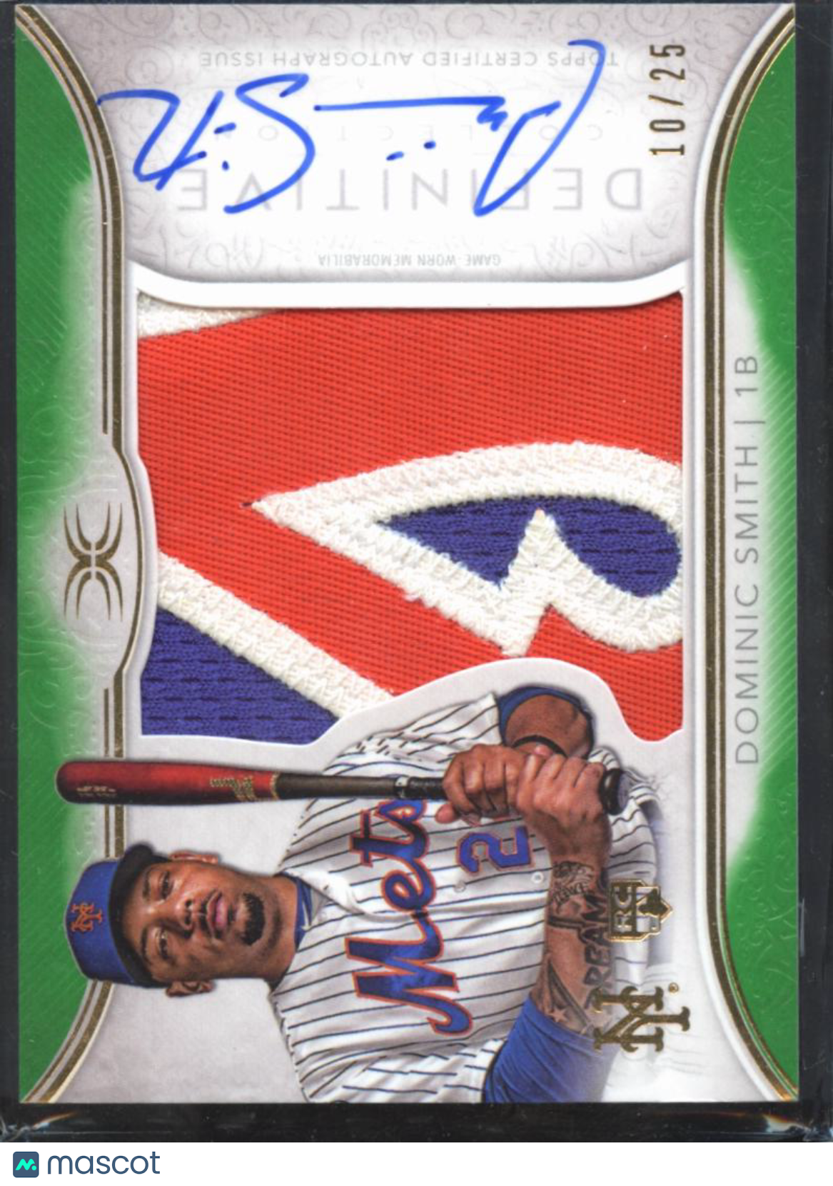 Dominic Smith 2018 Topps Definitive Auto Autograph Game Worn Logo Patch /25 Mets