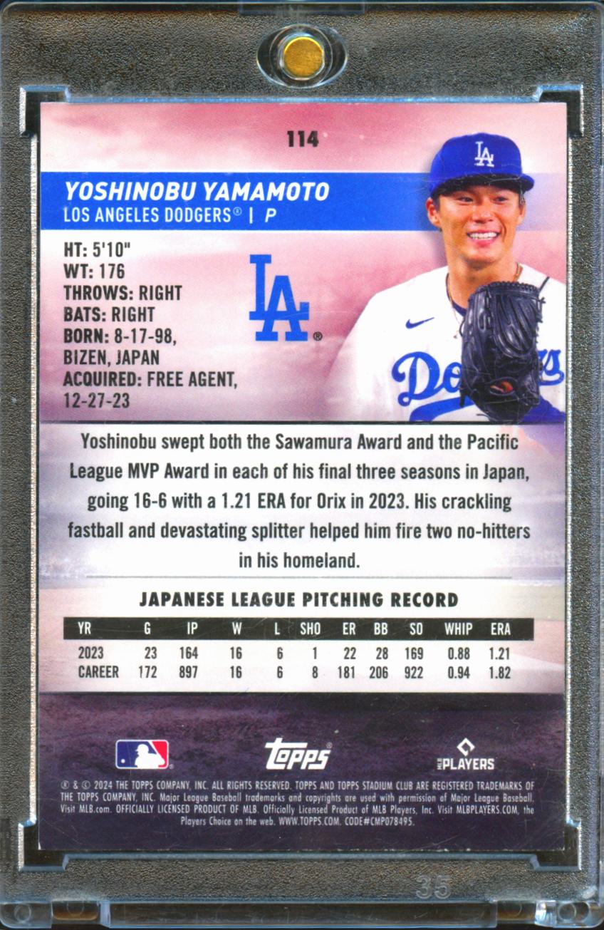 Yoshinobu Yamamoto 2024 Topps Stadium Club RC Design Variation SSP Dodgers