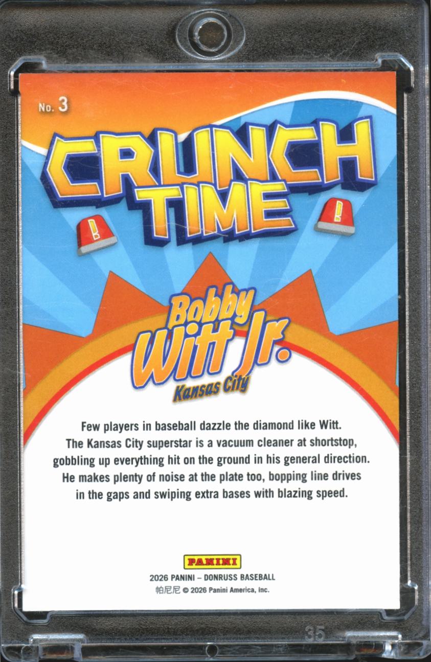 Bobby Witt Jr. 2026 Donruss Crunch Time Purple Burst SSP 8/15 Kansas City Royals