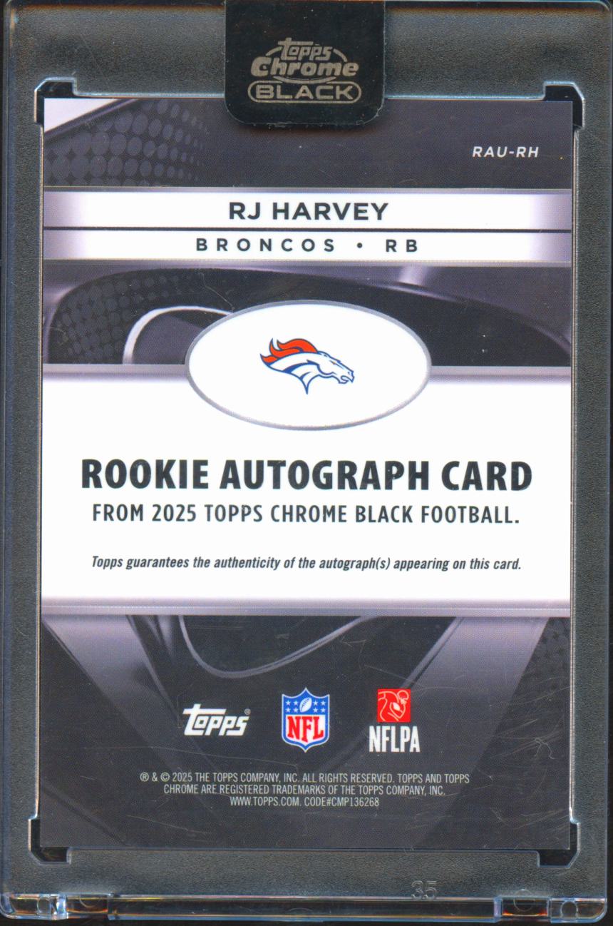 RJ Harvey 2025 Topps Chrome Black RC Auto Autograph Denver Broncos
