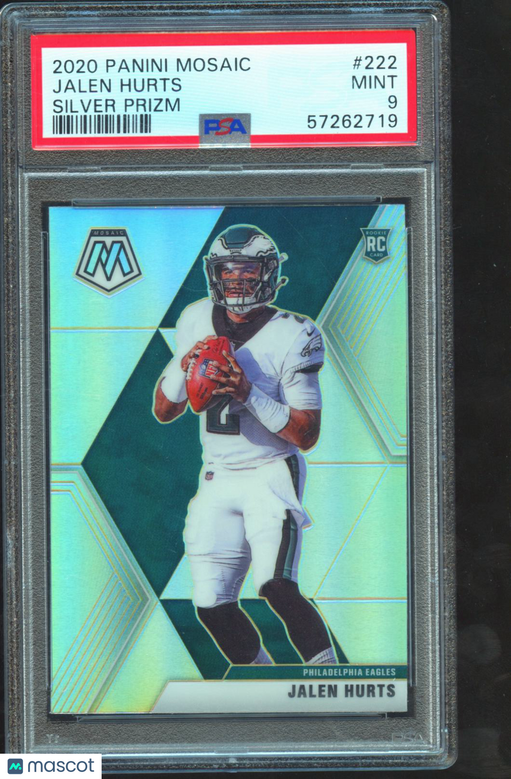 Jalen Hurts 2020 Mosaic Silver Prizm Rookie RC Philadelphia Eagles #222 PSA 9