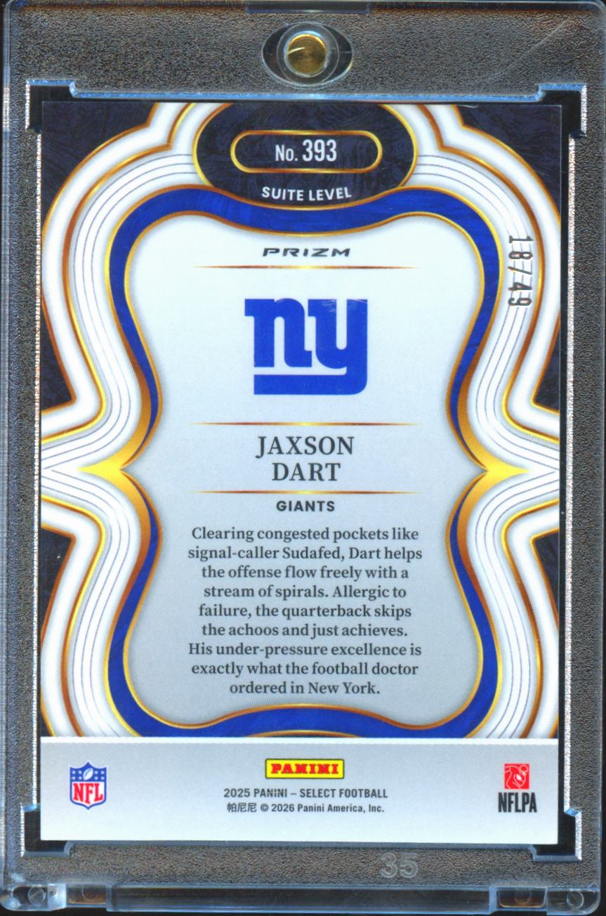 Jaxson Dart 2025 Select Suite Level RC Red Disco Prizm 18/49 New York Giants