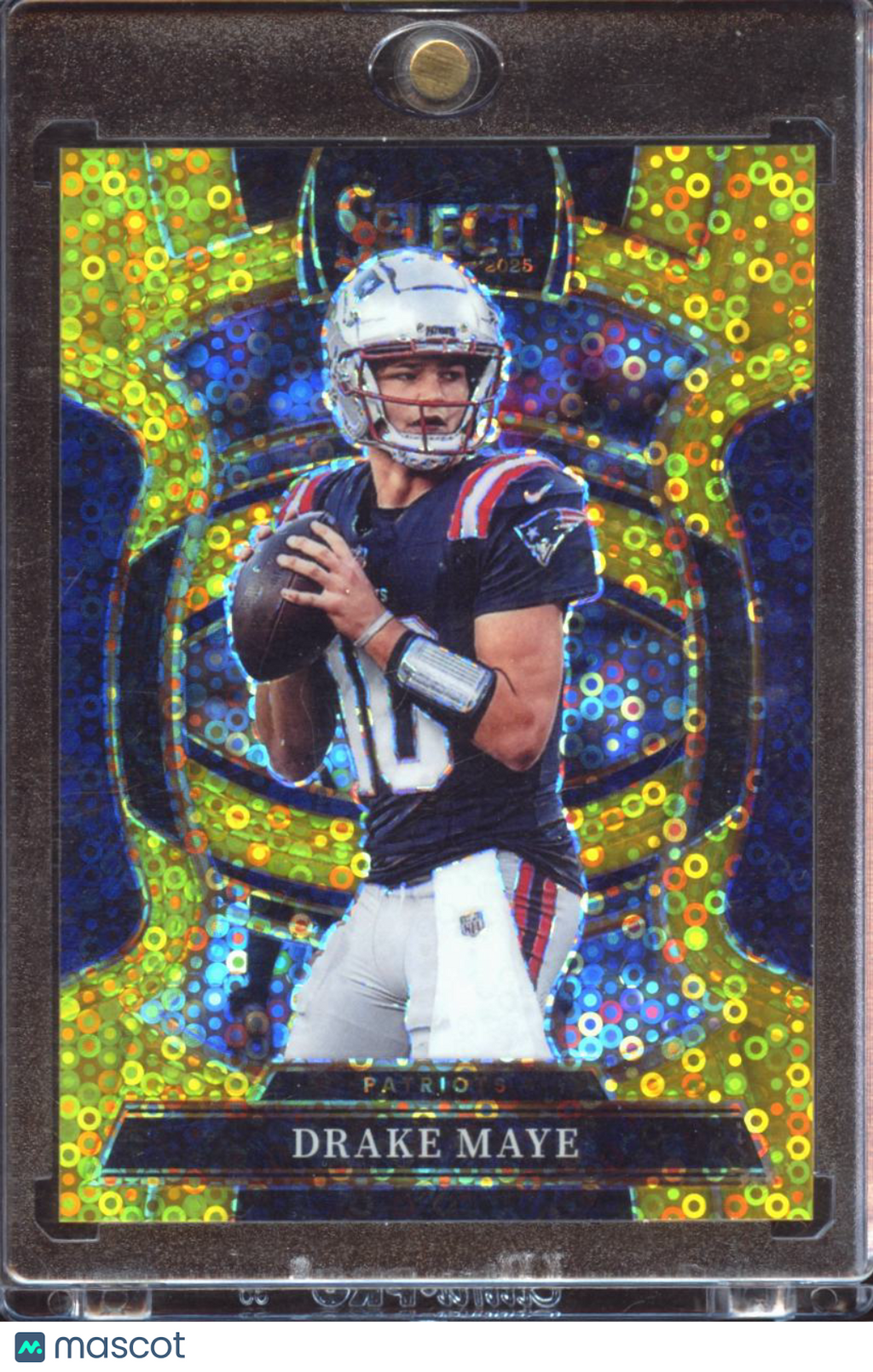 Drake Maye 2025 Select GOLD Disco Prizm SSP 9/10 New England Patriots