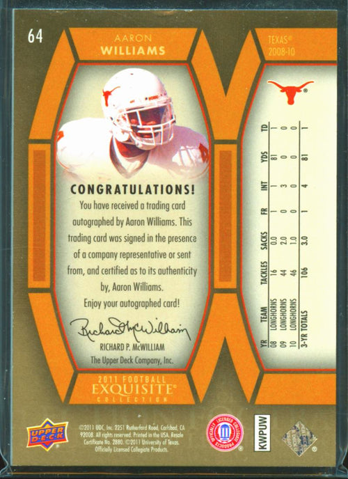 Aaron Williams 2011 Upper Deck Exquisite Auto Autograph RC 29/70 Texas Longhorns
