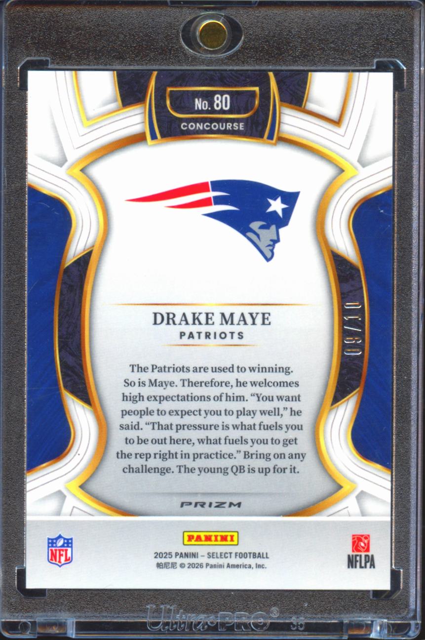 Drake Maye 2025 Select GOLD Disco Prizm SSP 9/10 New England Patriots