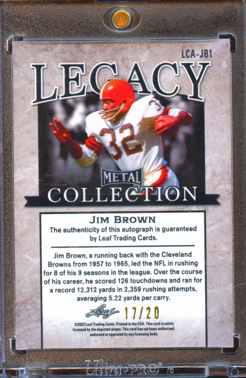 Jim Brown 2022 Leaf Metal Auto Autograph Blue 17/20 Cleveland Browns