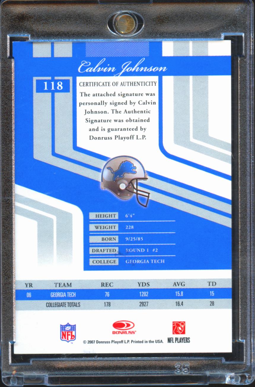 Calvin Johnson 2007 Donruss Elite SMUDGED Auto Autograph RC 85/100 Detroit Lions