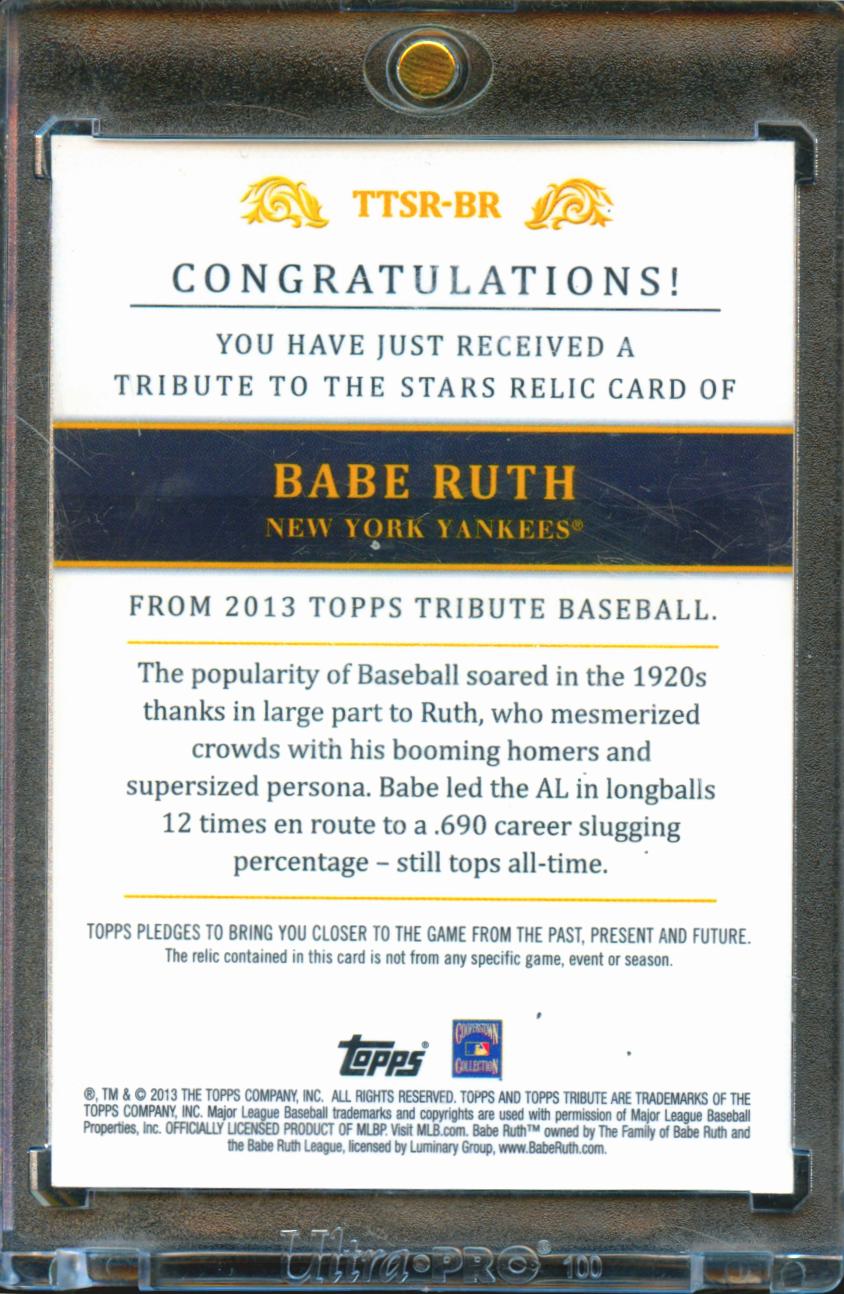 Babe Ruth 2013 Topps Tribute Tribute Game Used Bat Relic 19/99 New York Yankees