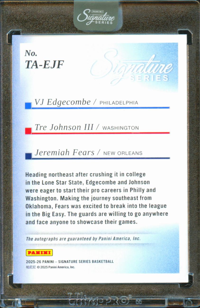 Tre Johnson Jeremiah Fears VJ Edgecombe 2025 Signature Series Auto Autograph /10
