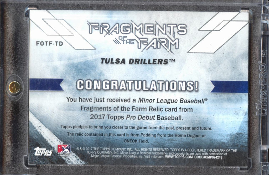 Tulsa Drillers 2017 Topps Pro Debut GOLD Padding Patch Oneok Field 33/50