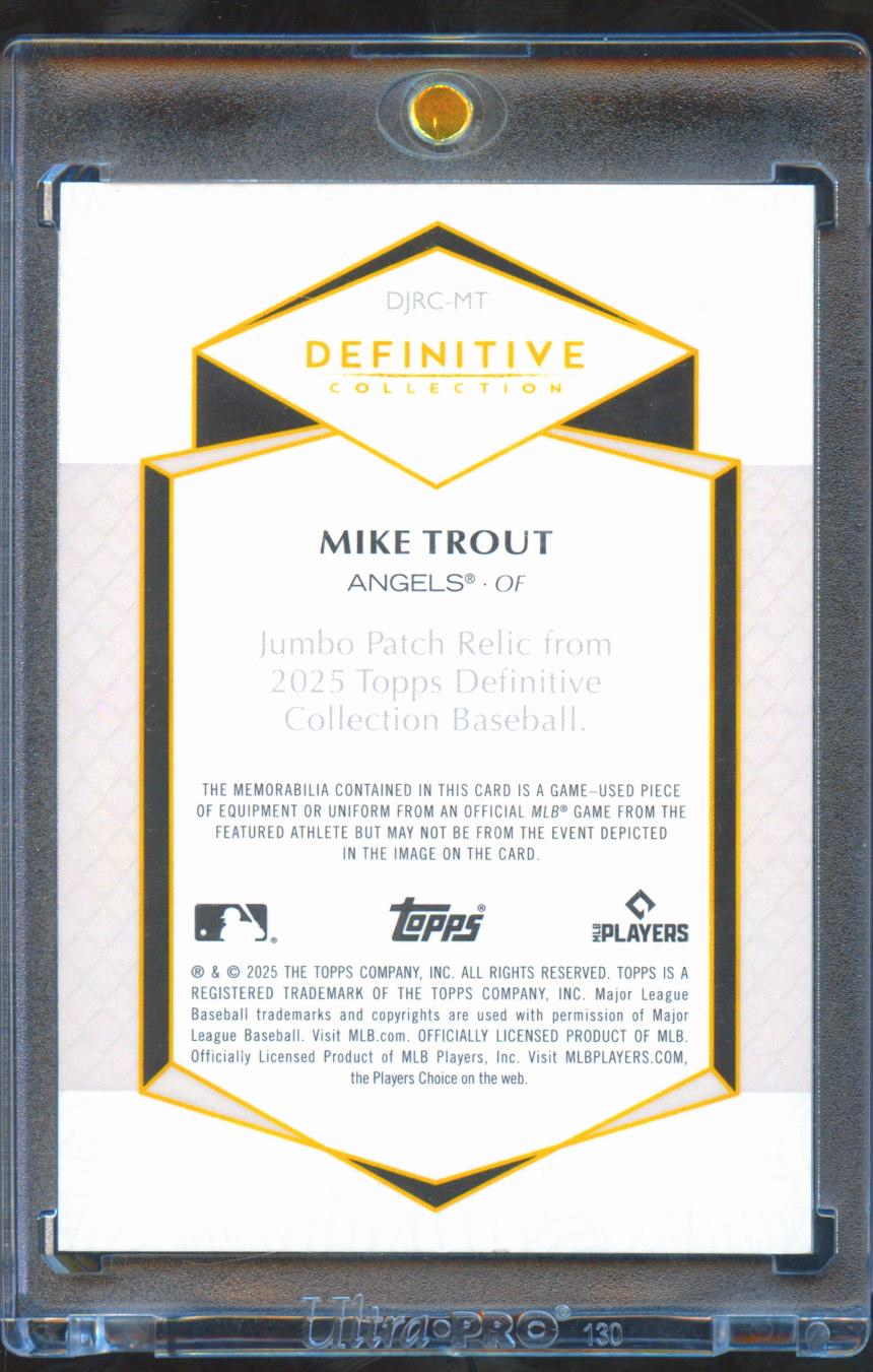 Mike Trout 2025 Topps Definitive Game Worn Jersey Patch 8/15 Los Angeles Angels