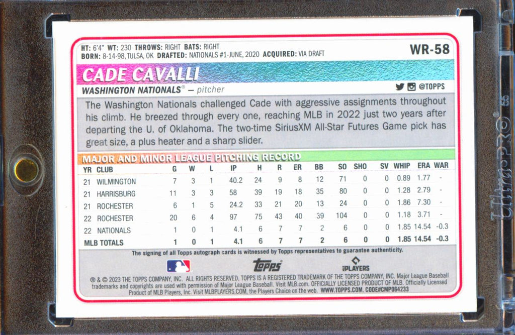 Cade Cavalli 2023 Topps Big League Auto Autograph GOLD RC 4/50 Nationals
