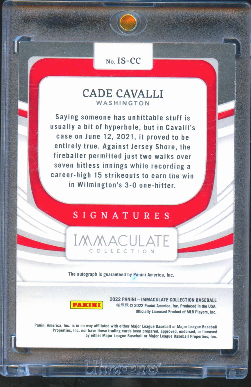 Cade Cavalli 2022 Immaculate Auto Autograph 48/99 Washington Nationals