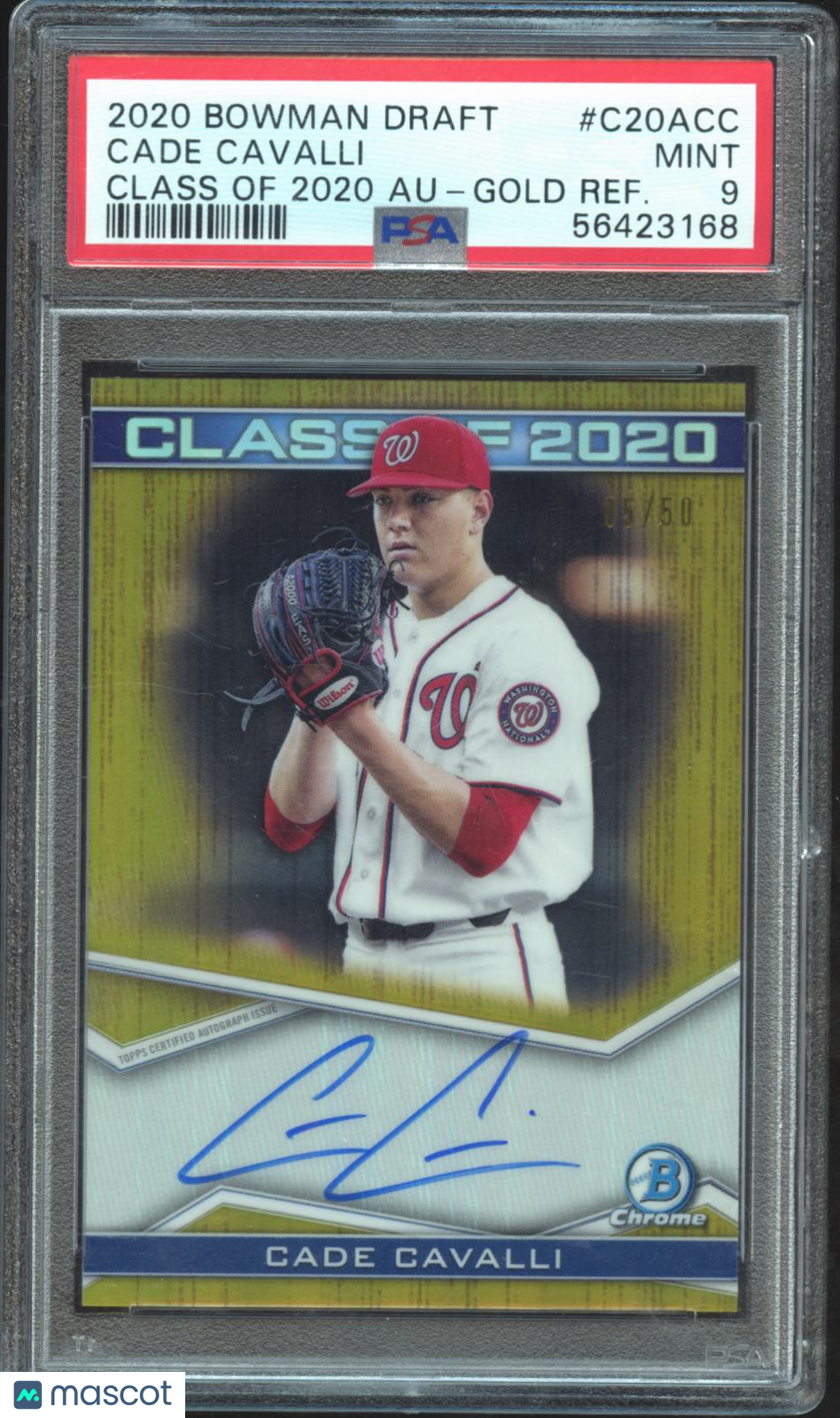 Cade Cavalli 2020 Bowman Chrome GOLD Auto Autograph Nationals 5/50 PSA 9