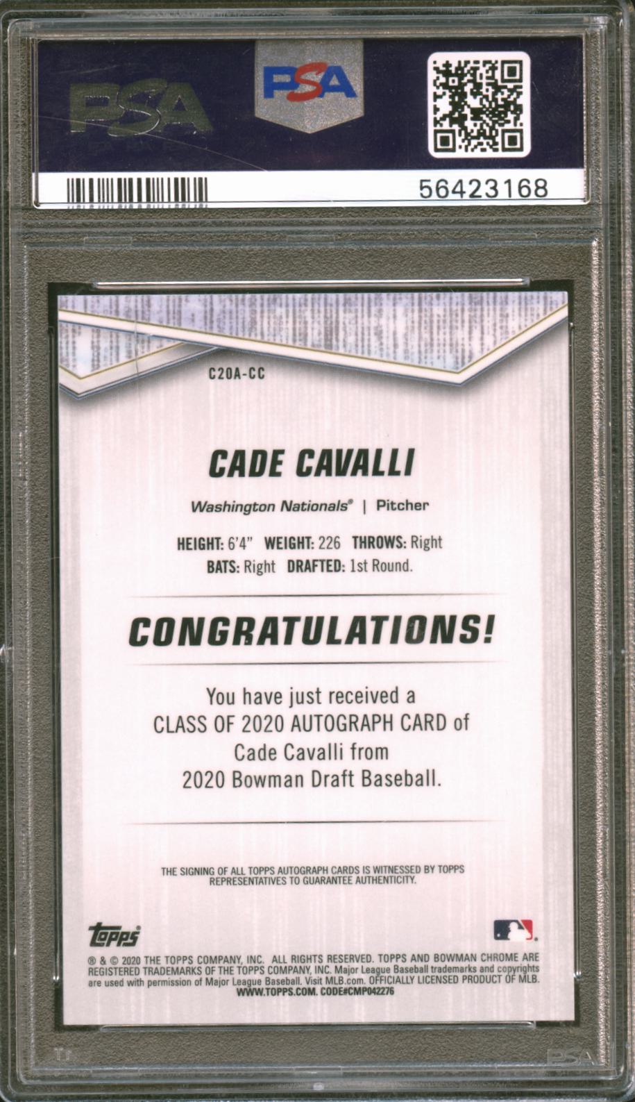 Cade Cavalli 2020 Bowman Chrome GOLD Auto Autograph Nationals 5/50 PSA 9