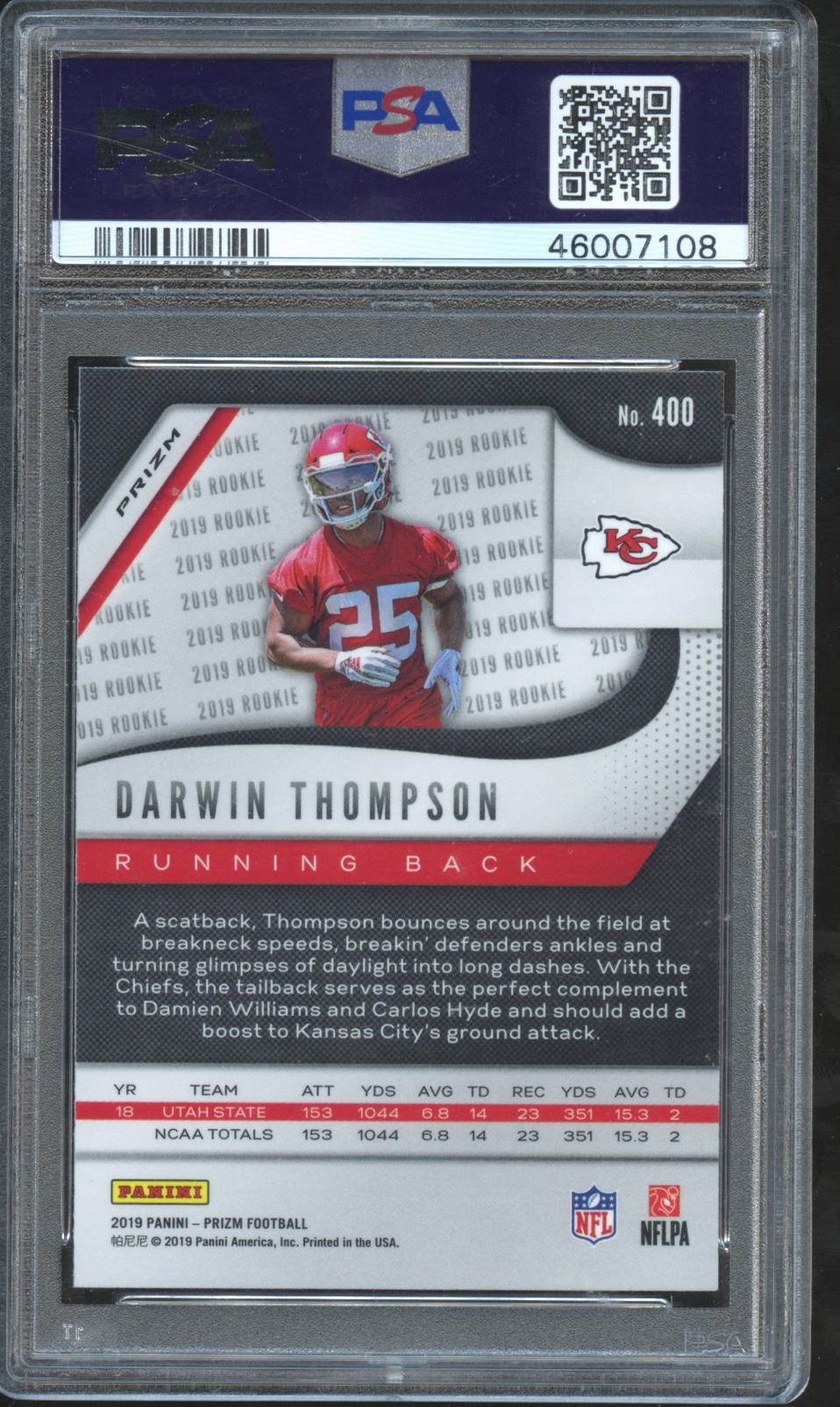 Darwin Thompson 2019 Prizm Retail Blue Prizm Rookie RC KC Chiefs PSA 10