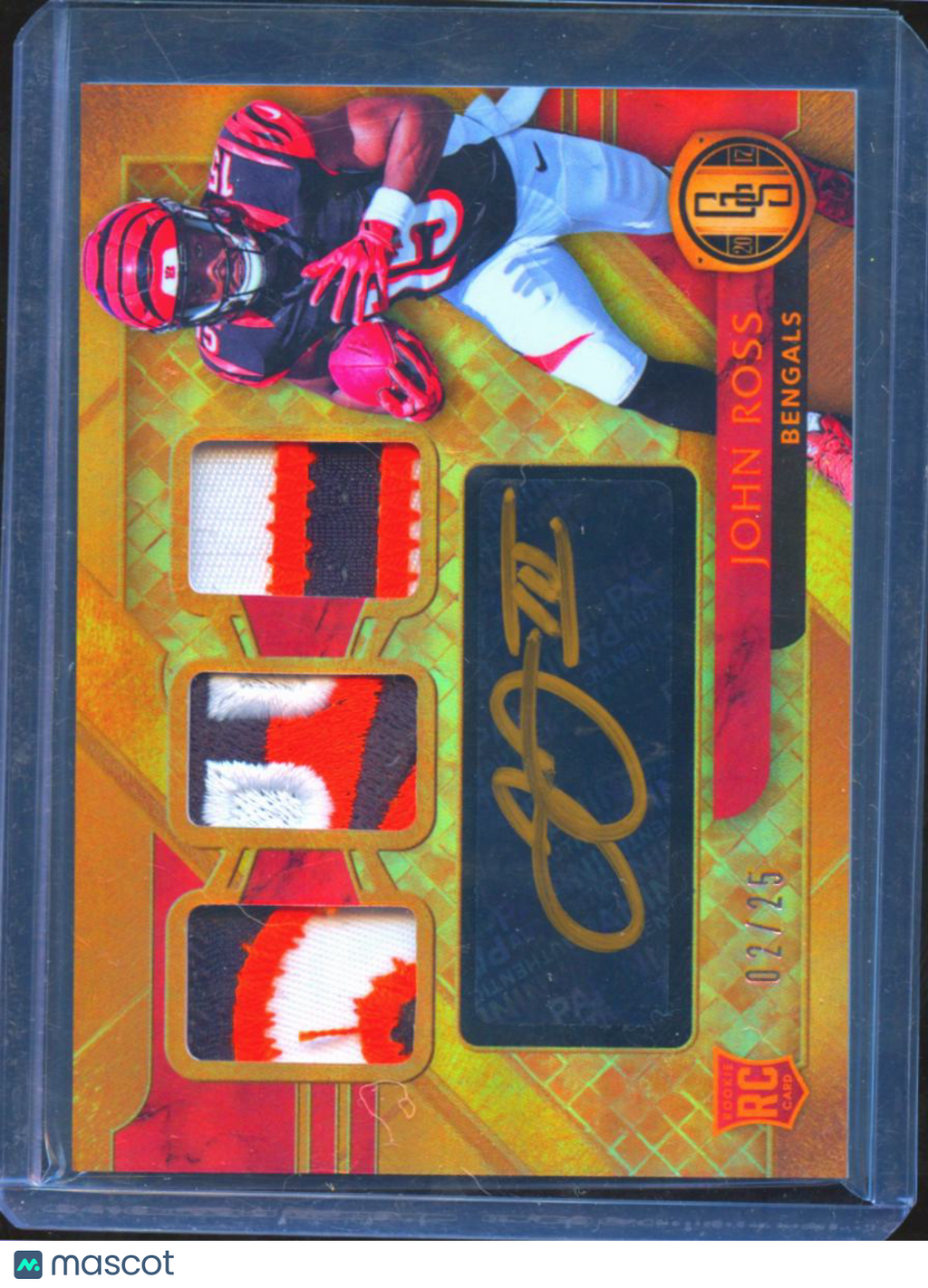 John Ross 2017 Gold Standard Auto Autograph LOGO Patch RC 2/25 Bengals
