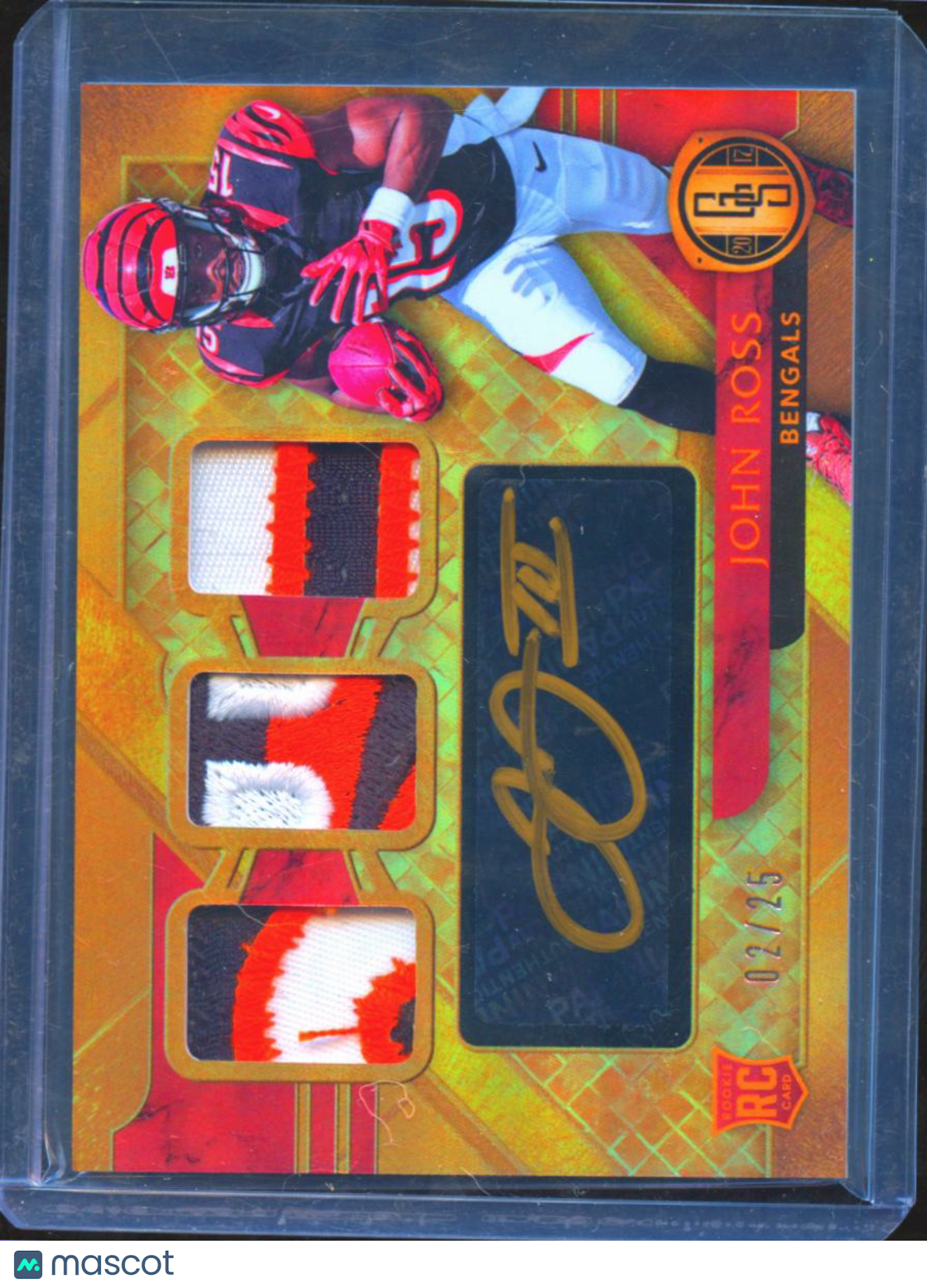 John Ross 2017 Gold Standard Auto Autograph LOGO Patch RC 2/25 Bengals