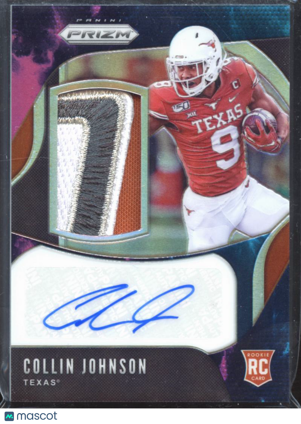 Collin Johnson 2020 Spectra Auto Autograph LOGO Patch Nebula 1/2 Texas Longhorns