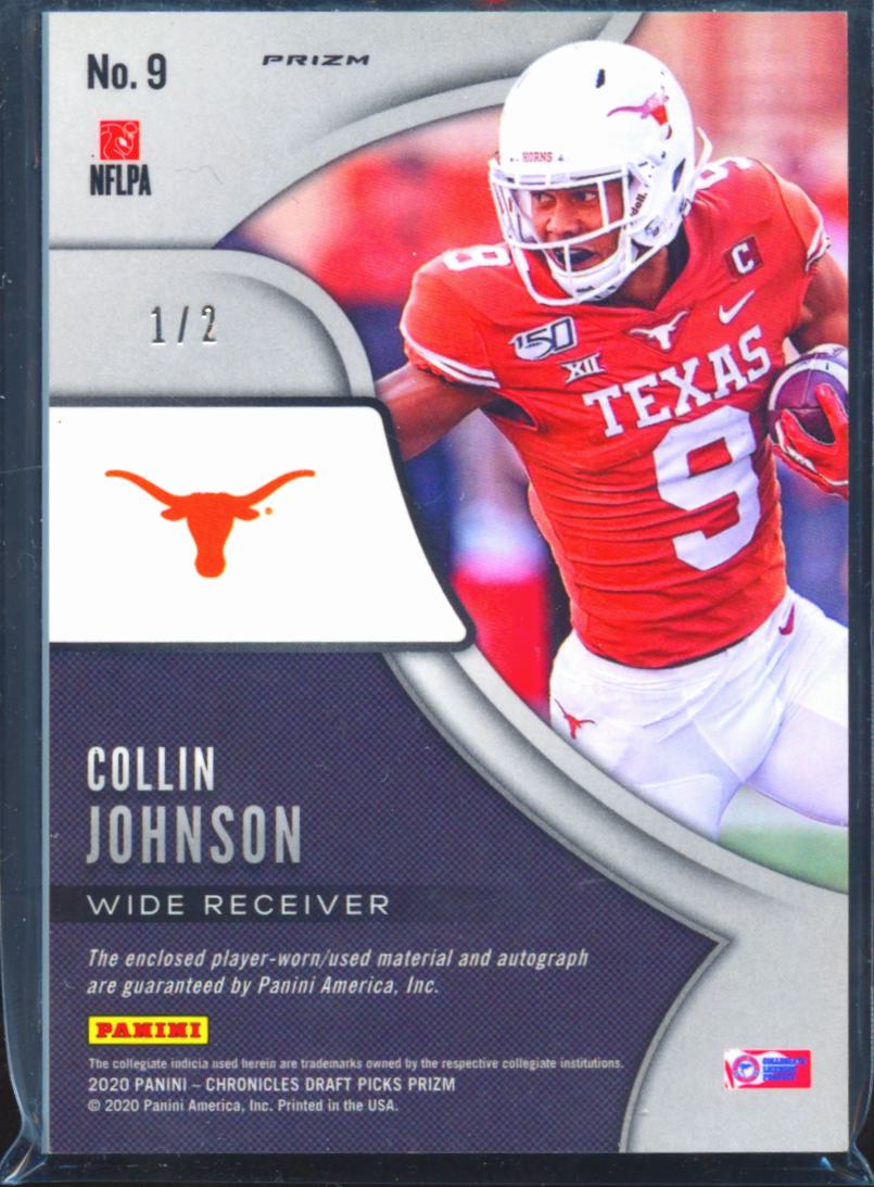 Collin Johnson 2020 Spectra Auto Autograph LOGO Patch Nebula 1/2 Texas Longhorns