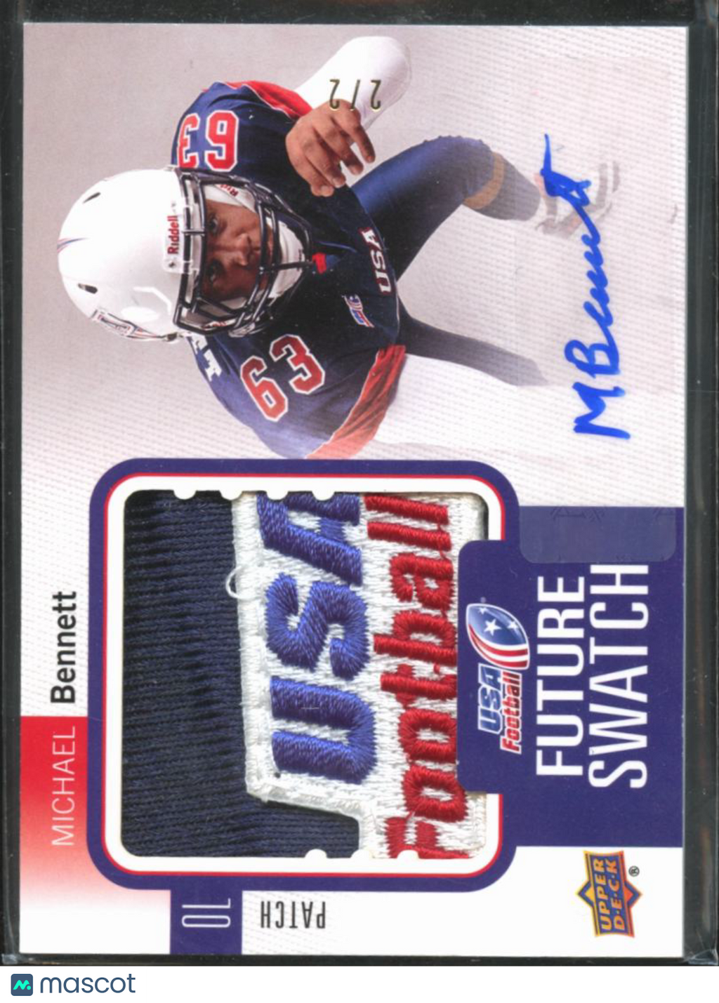 Michael Bennett 2012 Upper Deck Auto Autograph Game Worn LOGO Patch 2/2 USA