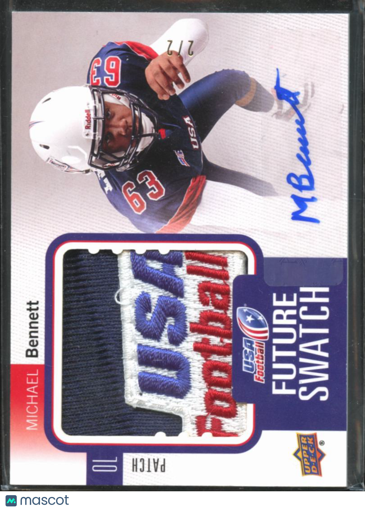 Michael Bennett 2012 Upper Deck Auto Autograph Game Worn LOGO Patch 2/2 USA
