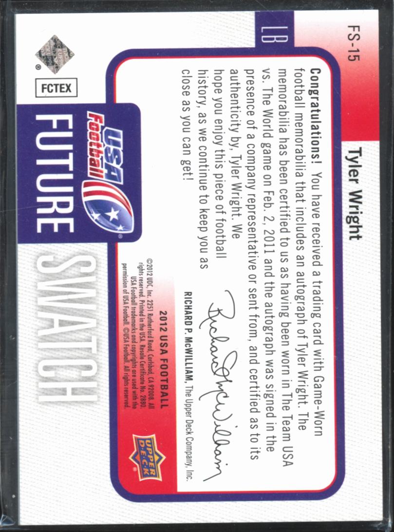 Tyler Wright 2012 Upper Deck Auto Autograph Game Worn LOGO Patch 2/2 USA