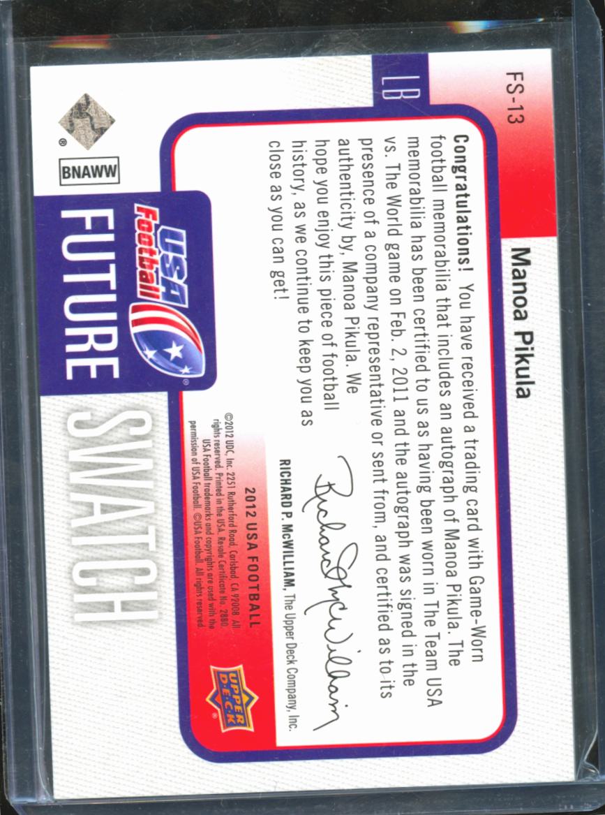 Manoa Pikula 2012 Upper Deck Auto Autograph Game Worn LOGO Patch 2/2 USA