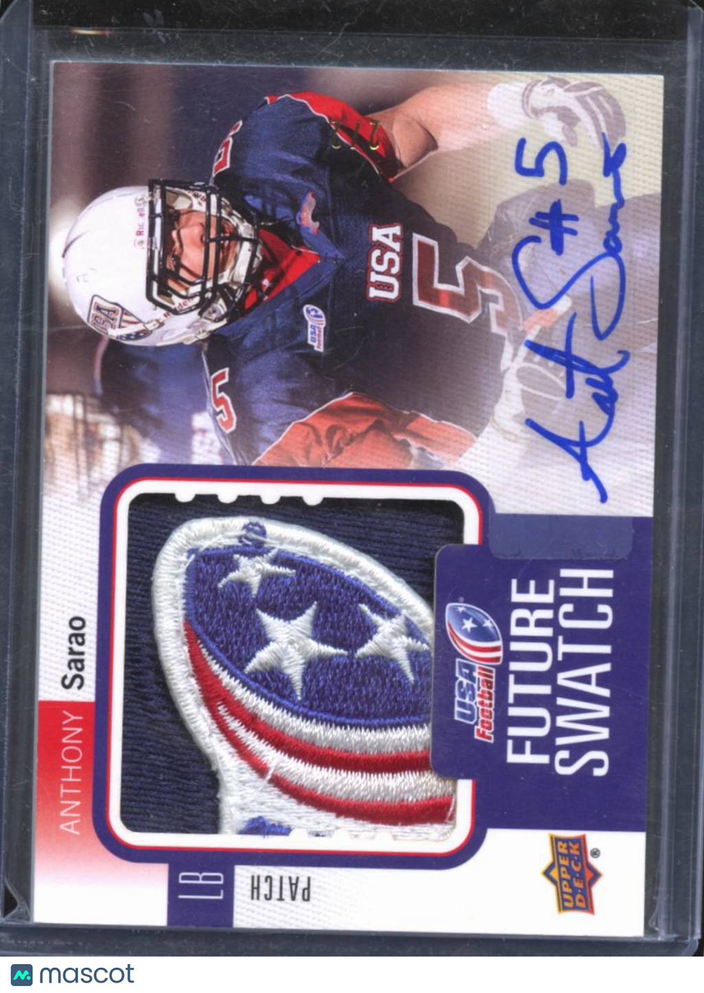 Anthony Sarao 2012 Upper Deck Auto Autograph Game Worn LOGO Patch 1/2 USA